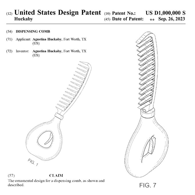 Design patent one million shown in its ornamental design for a dispensing comb