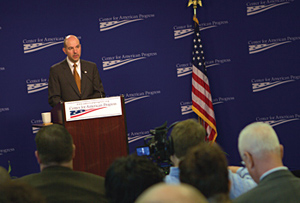 Photo showing Under Secretary David Kappos delivering a speech at the Center for American Progress on June 2, 2010.