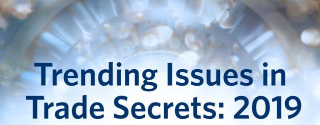 Blue banner of Trending issues in Trade Secrets: 2019 conference