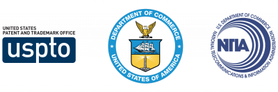 USPTO, Department of Commerce, and NTIA logos