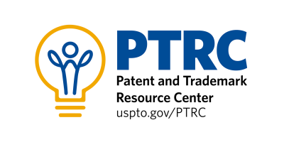 USPTO Patent and Trademark Resource Center (PTRC) logo with webpage, uspto.gov/PTRC