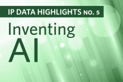 IP Data Highlights no. 5: Inventing AI, text on a green background.