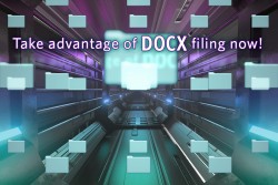电脑文件在空中飞扬的数字背景，带有“立即利用DOCX文件！” 