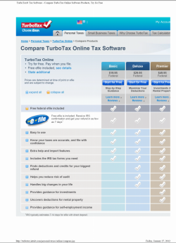 TurboTax specimen shows trademark use for a specific type of non-downloadable software. The specimen is a screenshot of an online advertisement. The trademark is in the upper left corner of the screen.