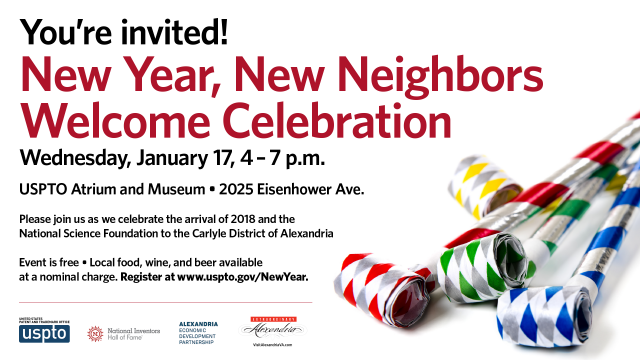 New year new neighbors invite with party favors on right side