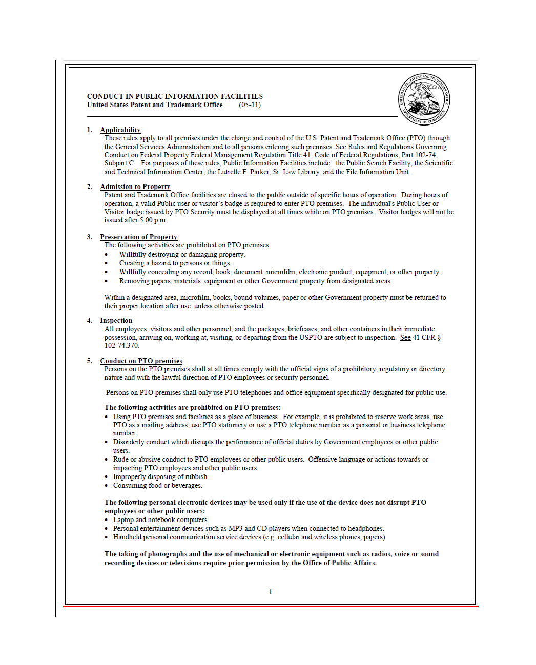 Conduct in Public Information Facilities page 1