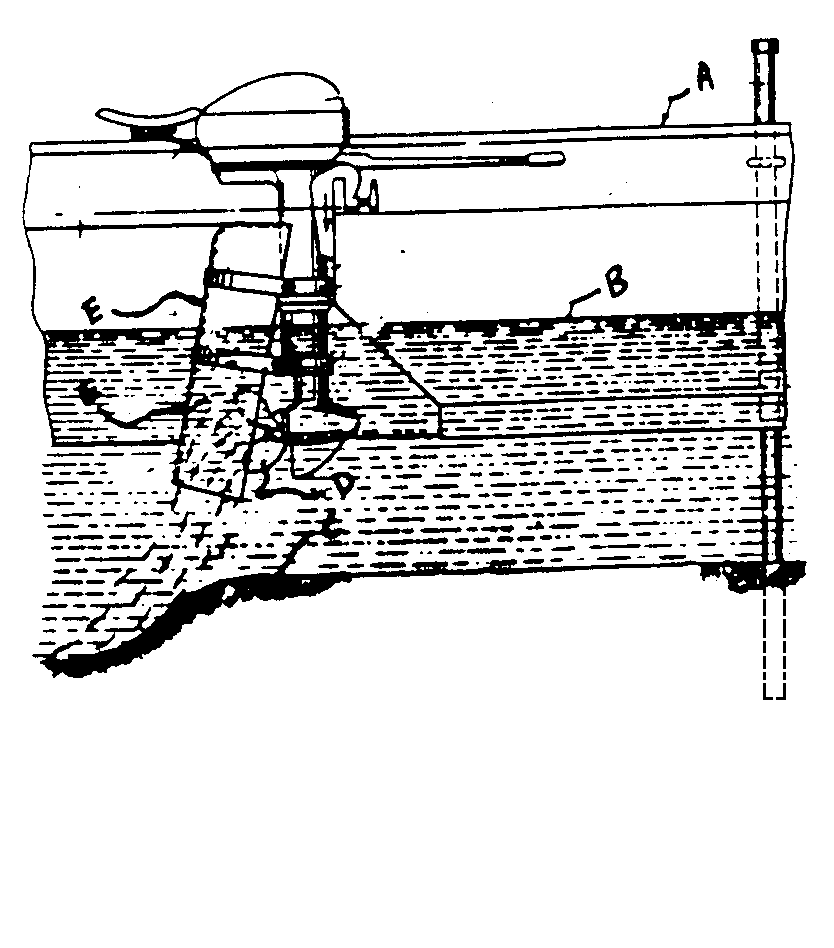 Fig. 1. A - Dredge vessel; B - Body of water; C - Sand bar;D - Propeller; E - Deflector<emphasis     emph = 