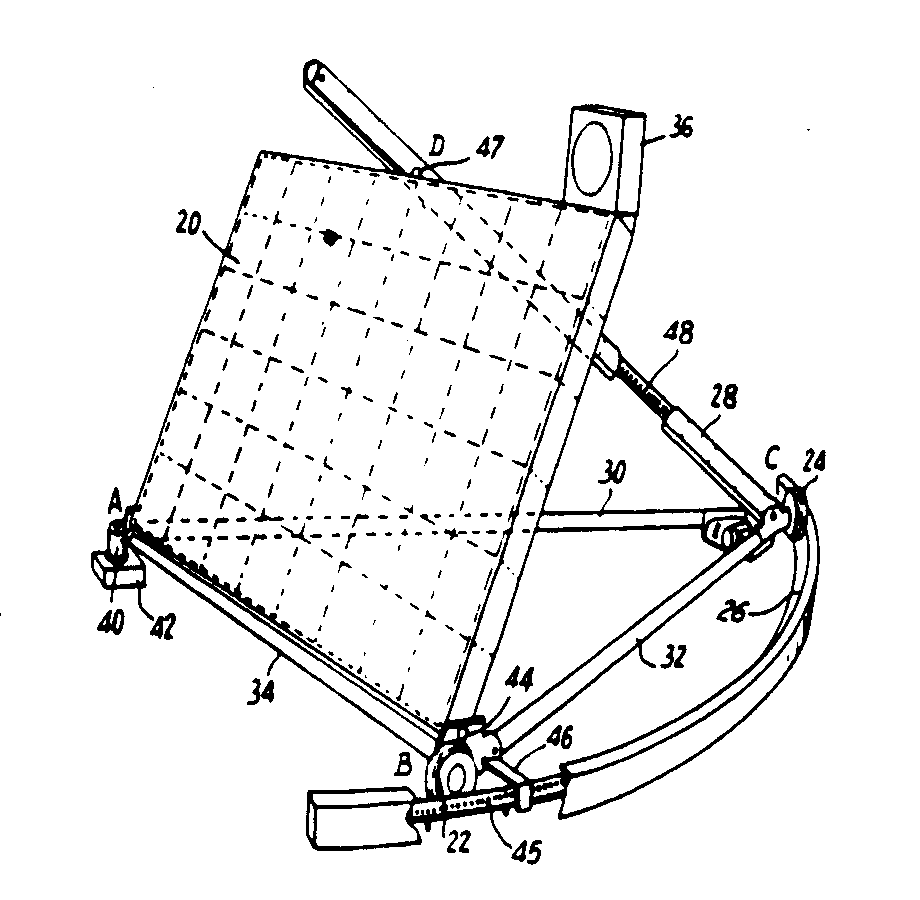 A heliostat comprises a tubular chassis having a triangularbase mounted to pivot about a substantially vertical axis and providedwith an oblique support mounted at a point of the triangular basein order to pivot about a horizontal axis.  A reflecting panel ispivoted on the base and is slidably attached to an oblique bar in orderto fix the panel to the base and orientate the latter as regardsaltitude.  Wheels are provided on the base to enable the chassisto travel on a circular track for orientation as regards azimuth. An application for the heliostat is the recovery of solar energy.
