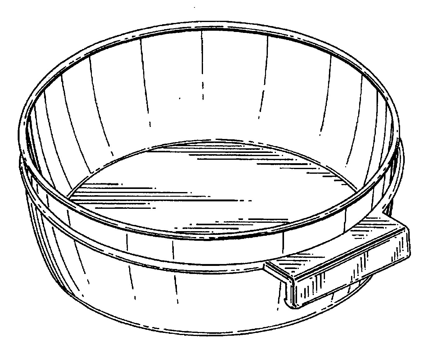 Example of a design for a food server with a handle or fingergrip or carrying flange.
