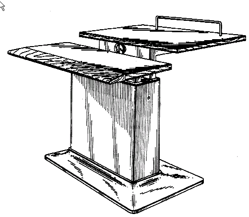 Figure 1. Example of a design for a workstation with shelves above work surface and unitary pedestal.
