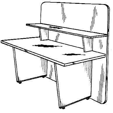 Figure 2. Example of a design for a workstation having uniform thickness and shelf above work surface.
