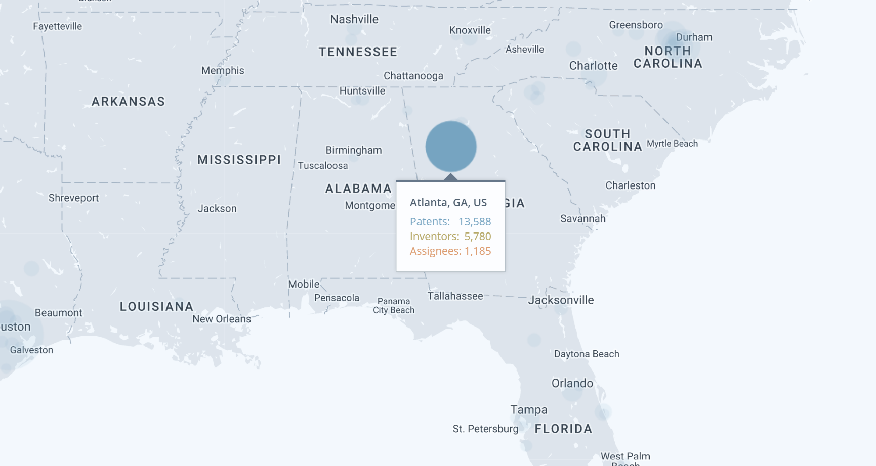 screenshot of the locations visualization