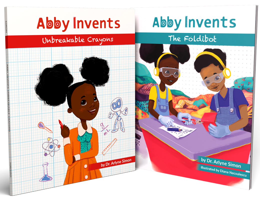 Arlyne Simon's two children's books from the "Abby Invents" series.