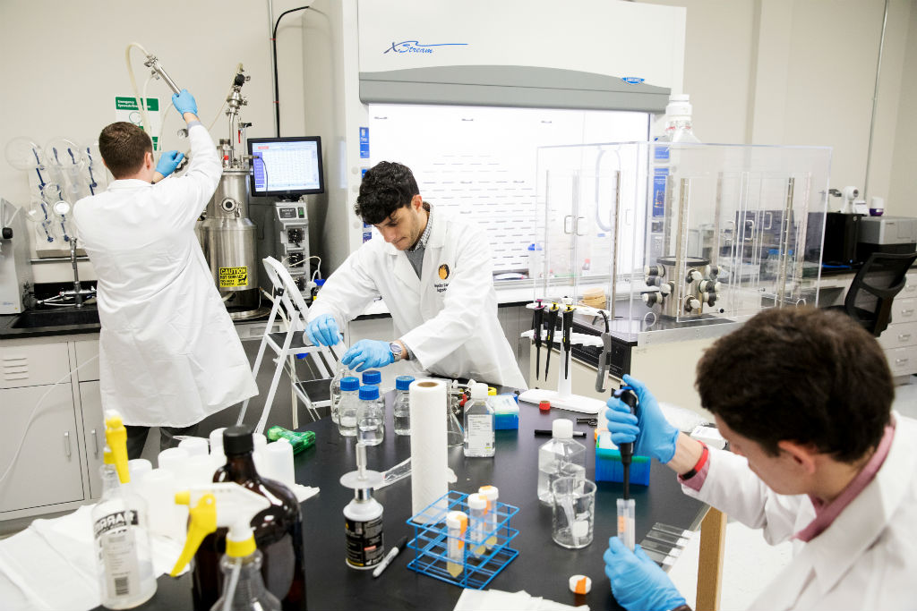 From left: Zachery Davis, Sepehr Zomorodi, and Joseph T. Frank conduct research in their lab.