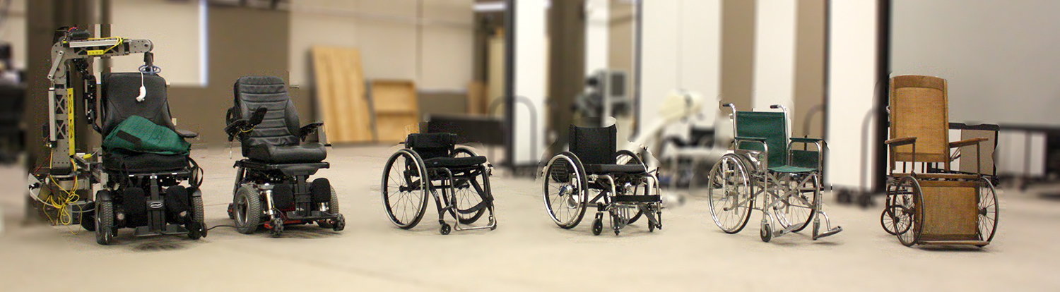 The evolution of wheelchairs, L, power chair with strong arm transfer device to five over to R 19th century wheelchair.