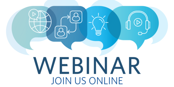 Graphic with speech bubbles with the title "Webinar: Join Us Online" 