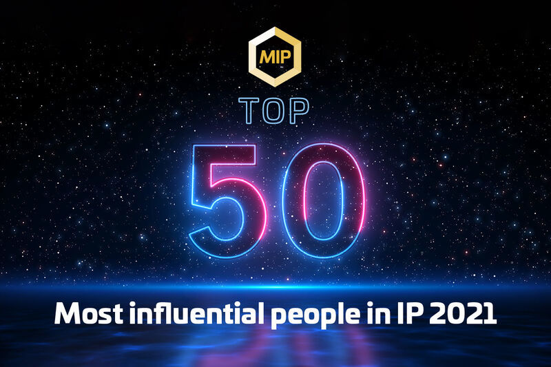 LinkedIn graphic celebrating Top 50 most influential people in IP