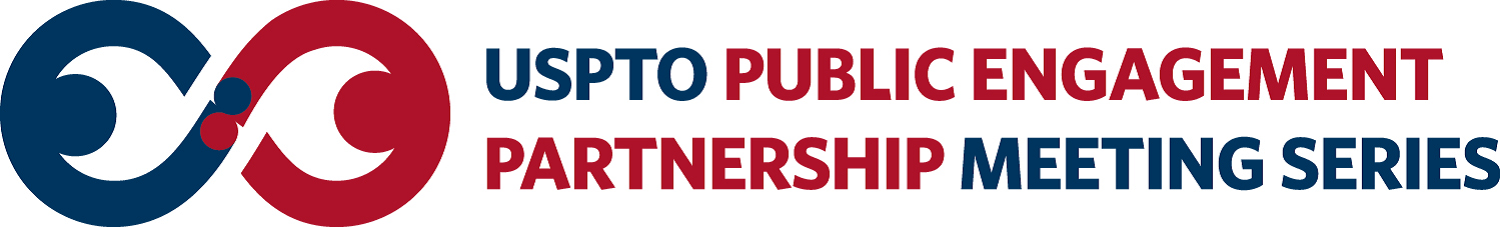 Public engagement partnership logo with navy blue and red people shaking hands and navy blue and red lettering