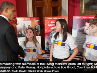 President Obama meeting with members of the Flying Monkey's FIRST LEGO League Team