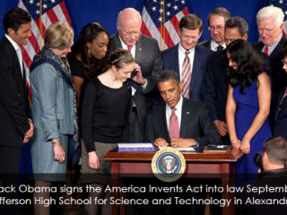 President Barack Obama signing the America Invents Act into law at the Thomas Jefferson High School for Science and Technology in Alexandria, VA