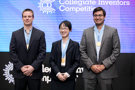 Collegiate Inventors Competition winners from left to right: Matthew Rooda, Ning Mao, and Abraham Espinoza.