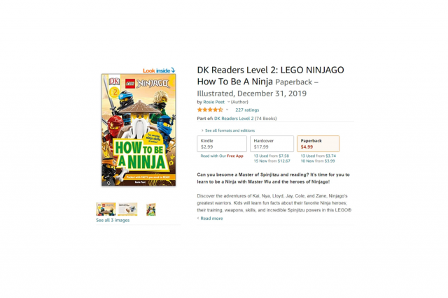 Example two showing how the title portion Ninjago appears on a point-of-sale webpage for one book in the Ninjago book series. The book is How to be a Ninja.