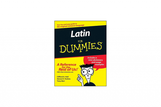 Example showing how the portion title For Dummies is used on the cover of one book in the book series. The book-specific title is Latin.