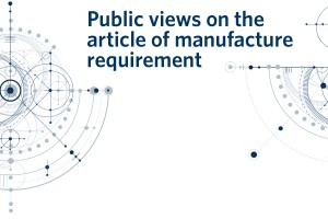 Public views on the article of manufacture requirement next to schematic background