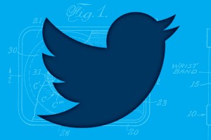 Twitter bird against a patent drawing background