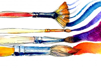 Webinar: Copyright and the visual arts image of paint brushes and paint strokes.