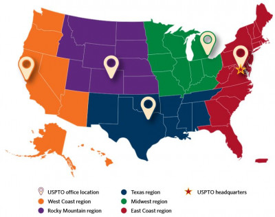 United States pap with the USPTO office locations