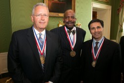 NMTI laureates Joseph DeSimone, Cato Laurencin, and Mark Humayun after the White House medal ceremony.