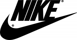 Nike logo with text in bold black font above swish symbol