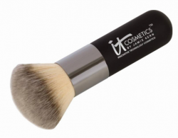 It Cosmetics specimen shows trademark use for cosmetic brushes. The specimen is a photograph showing the trademark printed on the handle of a cosmetic brush.