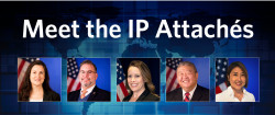 Meet the USPTO IP attaché playlist graphic, showing images of past and present IP Attachés.
