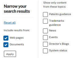 screenshot showing the options to narrow your search results by web pages or documents.