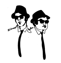 black silhouette images of Elwood and Jake, the Blue Brothers