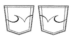 : Drawing of a ripple single wave stitching design on the back pockets of jeans. This is an example of ornamental refusal.