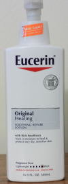 Eucerin specimen shows trademark use for cosmetic skin lotion. The specimen is a photograph of a lotion dispenser. The trademark is shown prominently on the dispenser. 