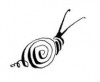 trademark design in the shape of a snail resembling a doodle with a spiral for the shell