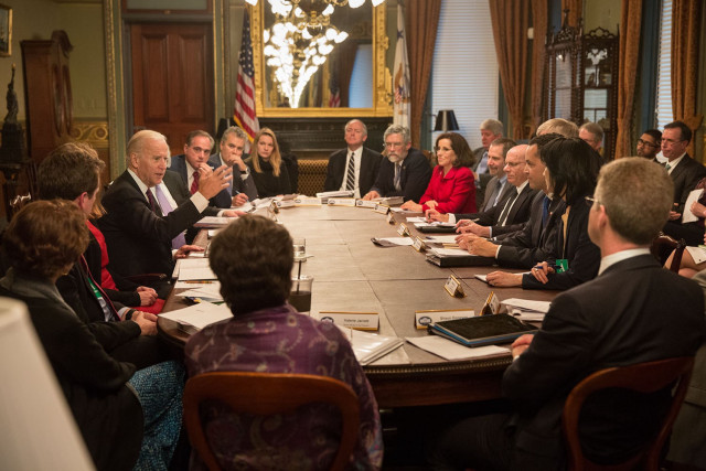 Michelle Lee participates in cancer moonshot meeting with Vice Peesident Biden.