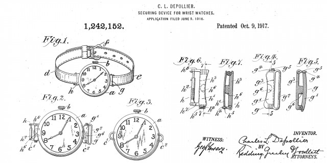 Patent drawing of a wrist watch securing device.