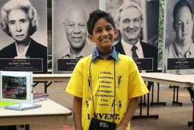 Kedar Narayan, 9-year-old inventor of Storibot, a game that teaches programming and is accessible to the visually impaired.