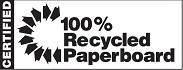 CERTIFIED 100% RECYCLED PAPERBOARD with an arrow design