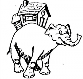 Elephant with a house on its back