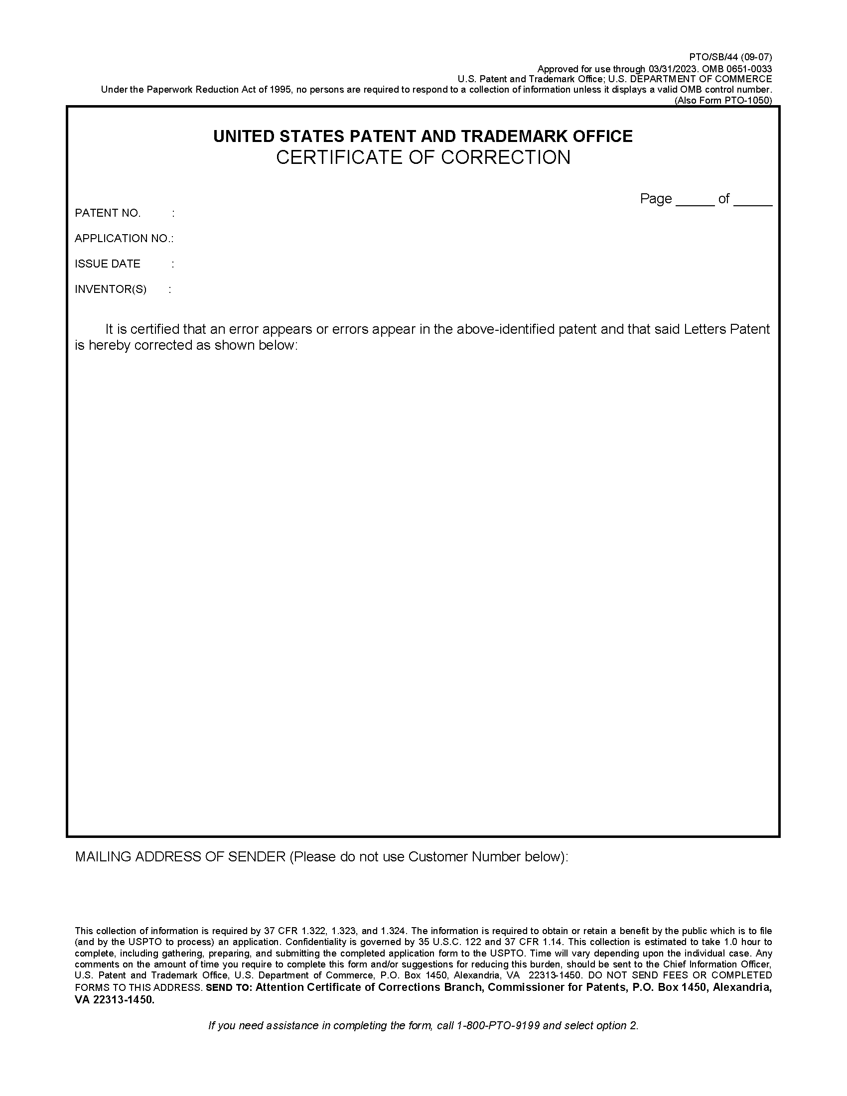 Certificate of Correction Page 1