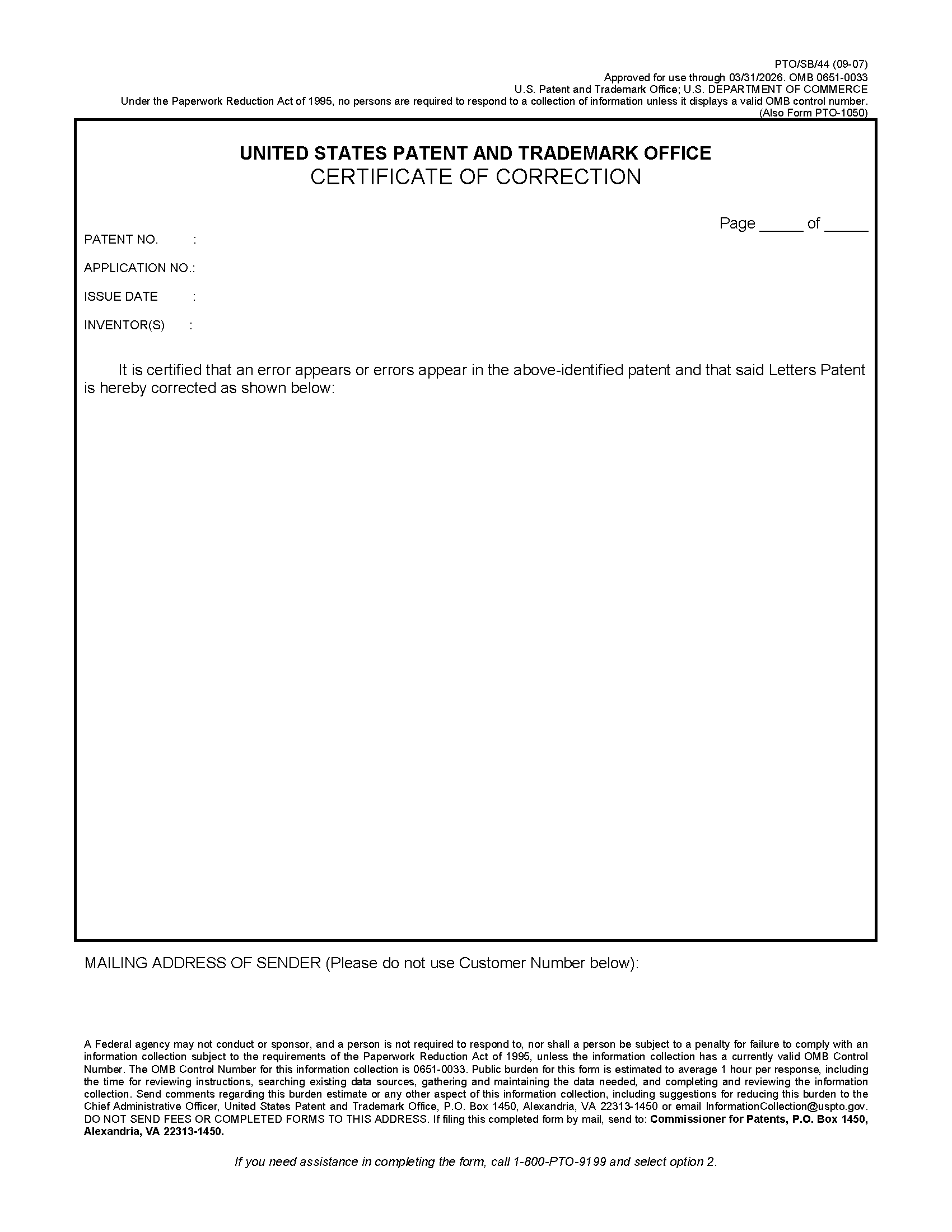 Certificate of Correction Page 1