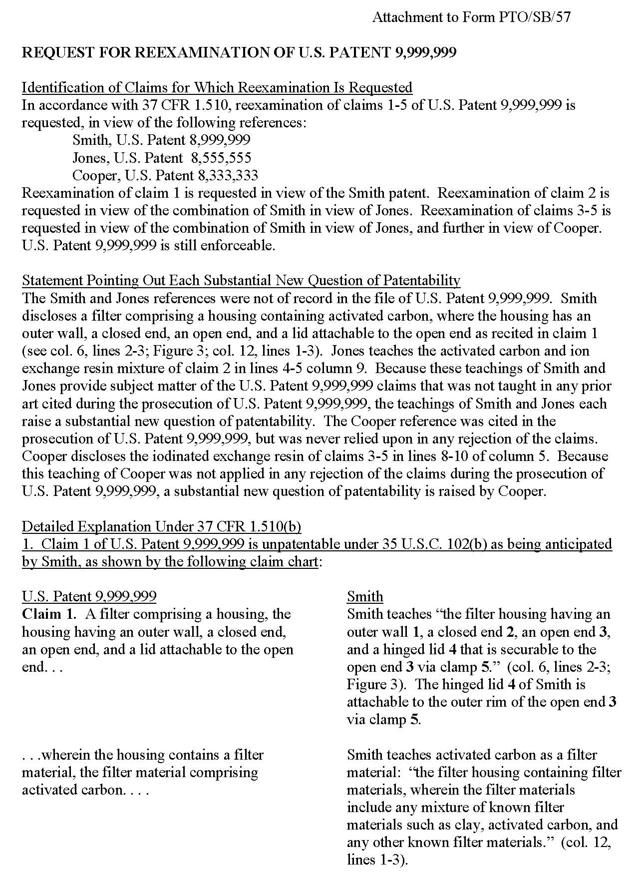 Request for Reexamination of U.S. Patent 9,999,999 (Page 1)
