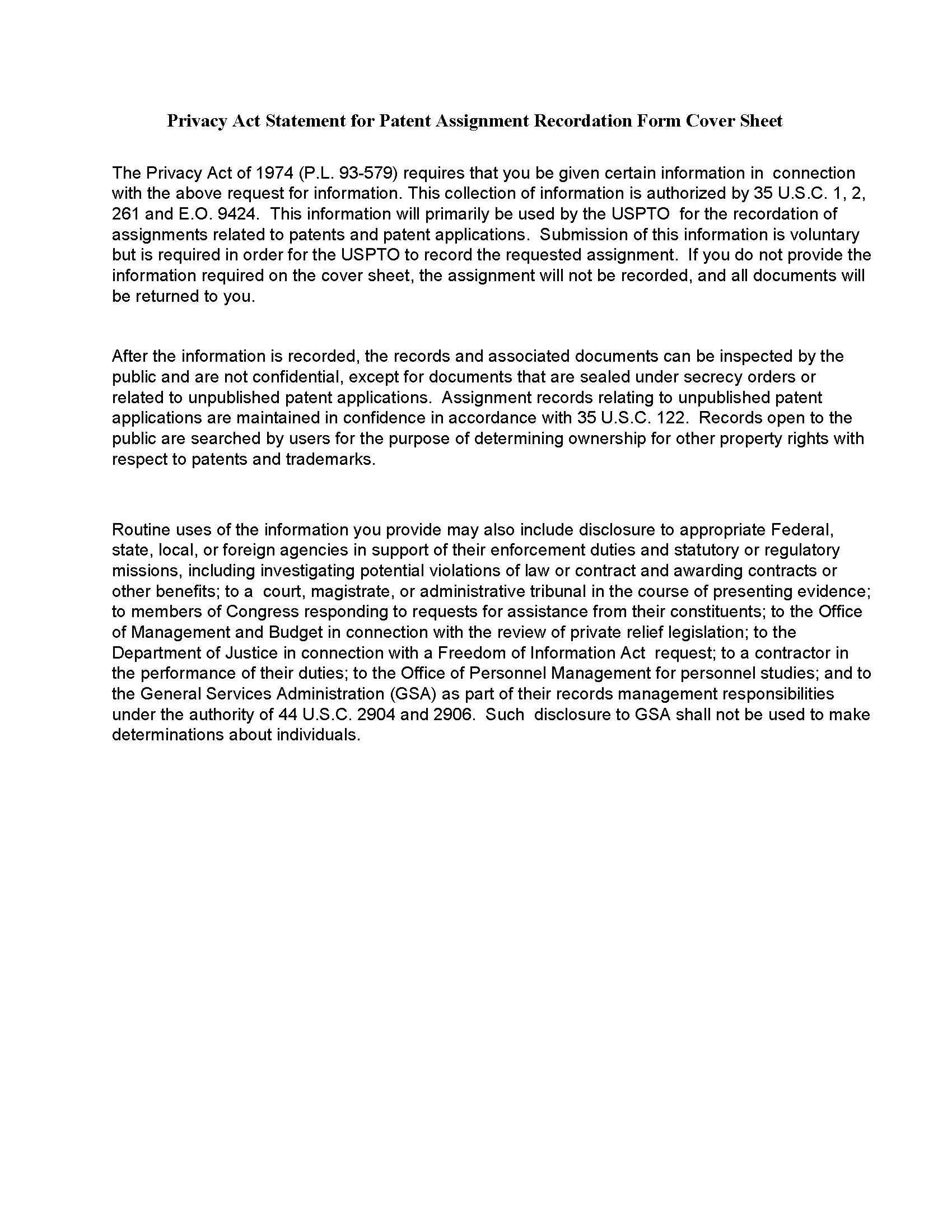 Form PTO-1595. Recordation Form Cover Sheet for Patents (Guidelines for Completing)