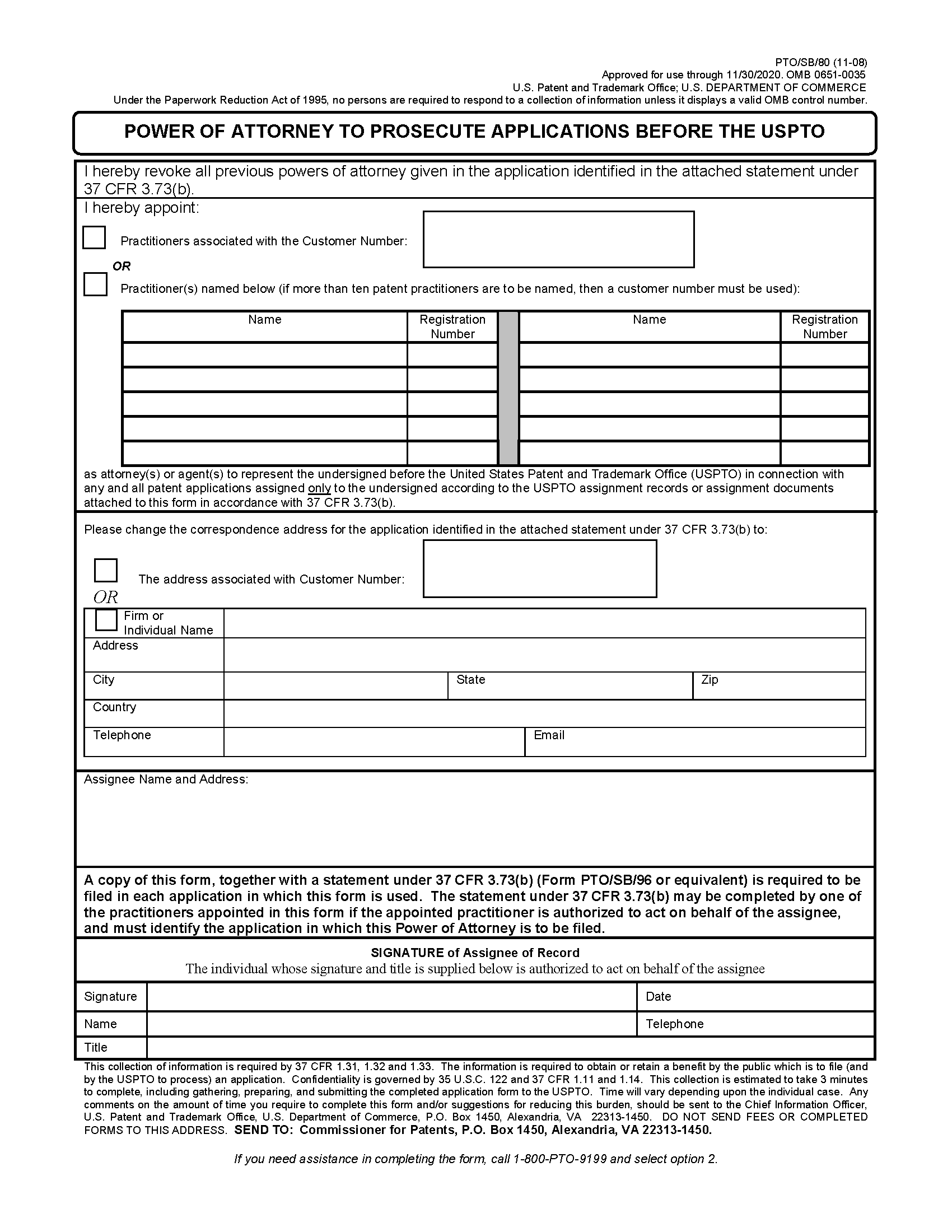 Form PTO/SB/80 Power of Attorney To Prosecute Applications Before the USPTO